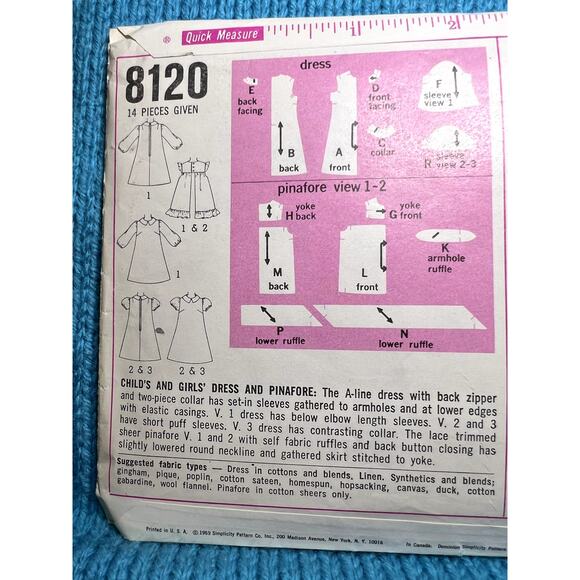 Simplicity 8120 Sewing pattern Girls A line dress Pinafore 1960s size 6 - Picture 4 of 5